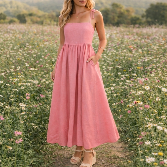 Petal & Pup Pink Maxi Dress PinkSize MSquare NeckPOCKETS Y’all!